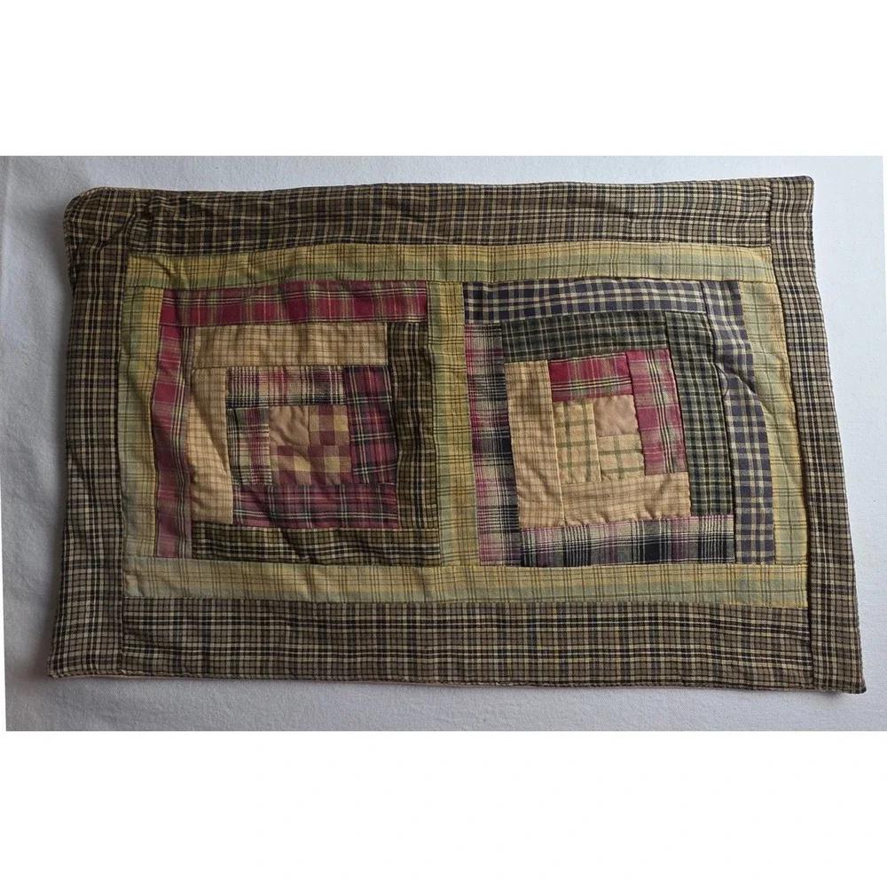 Nancy's Nook Victorian Heart Quilted Placemat Log Cabin Plaid Cotton 17x11